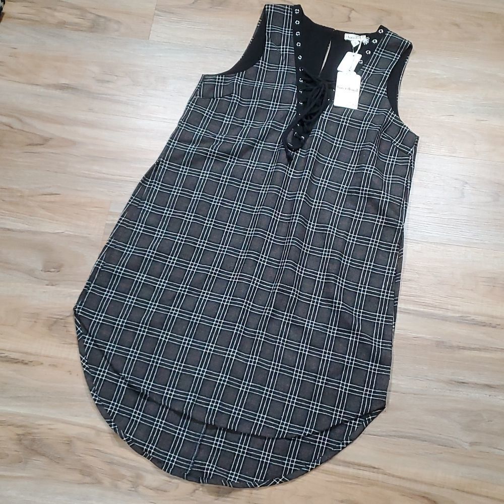 🔺️NWT Anthropologie Hem & Thread Gray Plaid Wool Blend Sleeveless Tunic Small